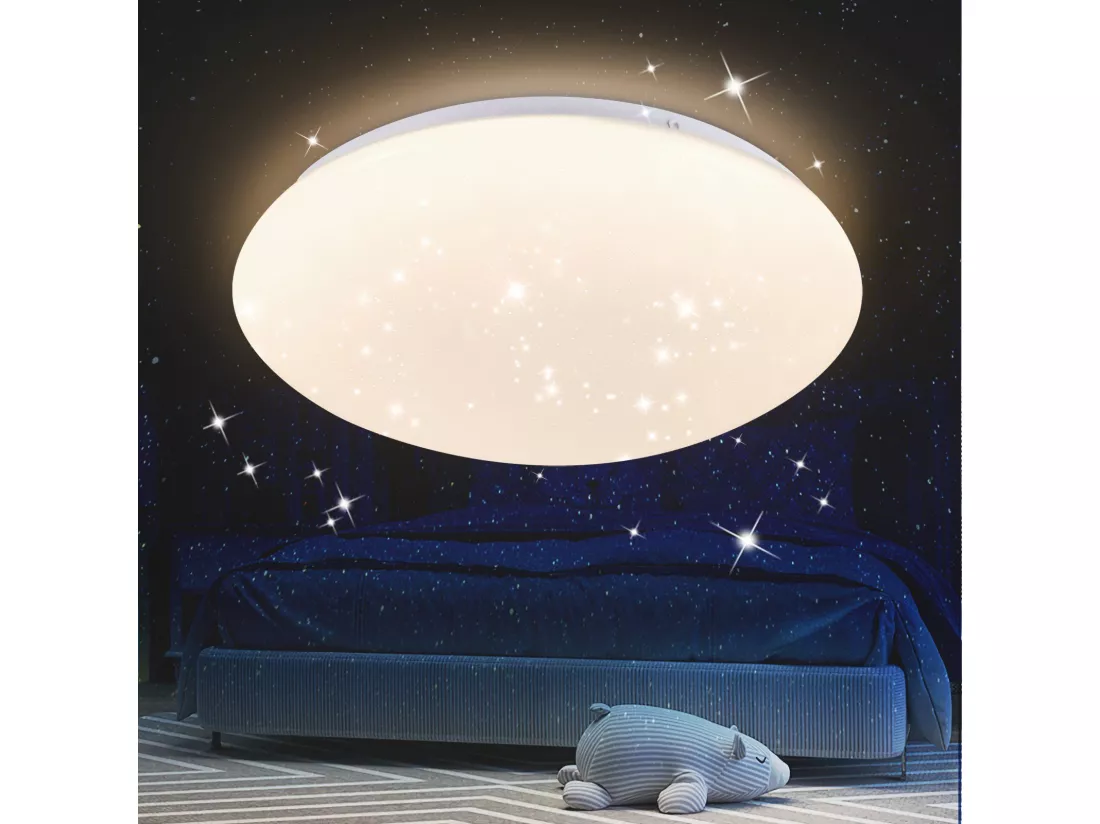 NETTLIFE Plafonnier LED 30 cm Ronde IP44 18 W Chambre Ciel Étoilé Blanc Neutre Étanche pour Cuisine Chambre d'Enfant Couloir