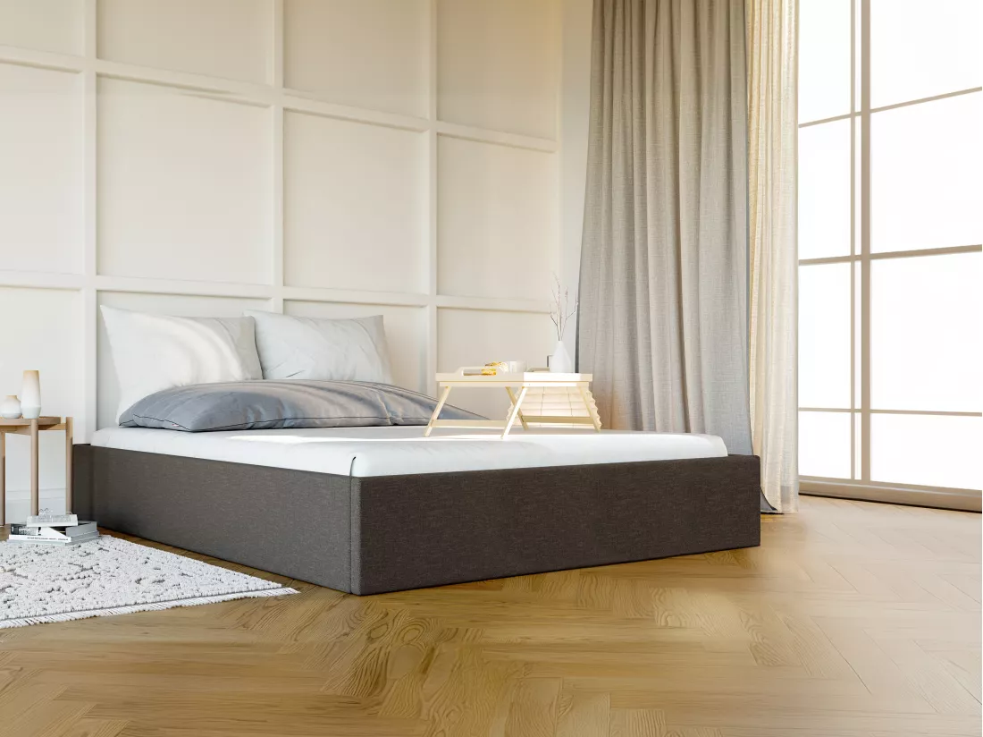Sommier coffre 140 x 190 cm en tissu - Gris anthracite - PONTOS de YSMÉE