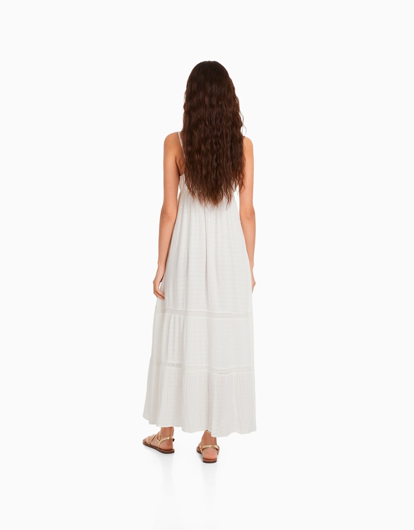 Vestido longo de crepe com alças