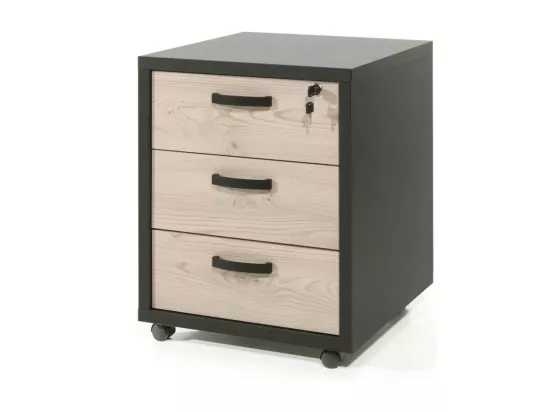 Caisson de rangement bureau 3 tiroirs Chêne et Noir | Collection DEPÉ | Meublorama