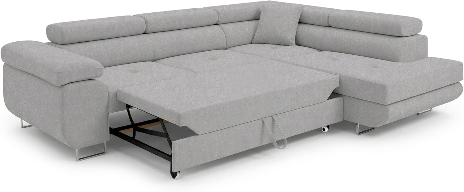 Ecksofa mit Schlaffunktion PASTI L-Form, Sofa Couch mit Bettkasten, 3-Sitzer Eckcouch, Schlafsofa für Wohnzimmer, Big Sofa Couch mit Schlaffunktion (Easy Clean Hellgrau, Ottomane Rechts)