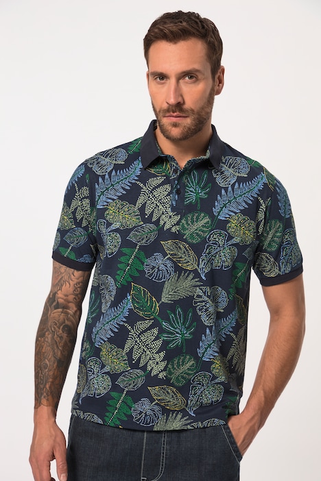 Poloshirt, Halbarm, Allover-Print, Polokragen, bis 8 XL