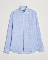 Stenströms Fitted Body Cut Away Linen Shirt Light Blue