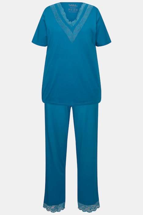 Pyjama, Spitze, V-Ausschnitt, Halbarm, Taschen
