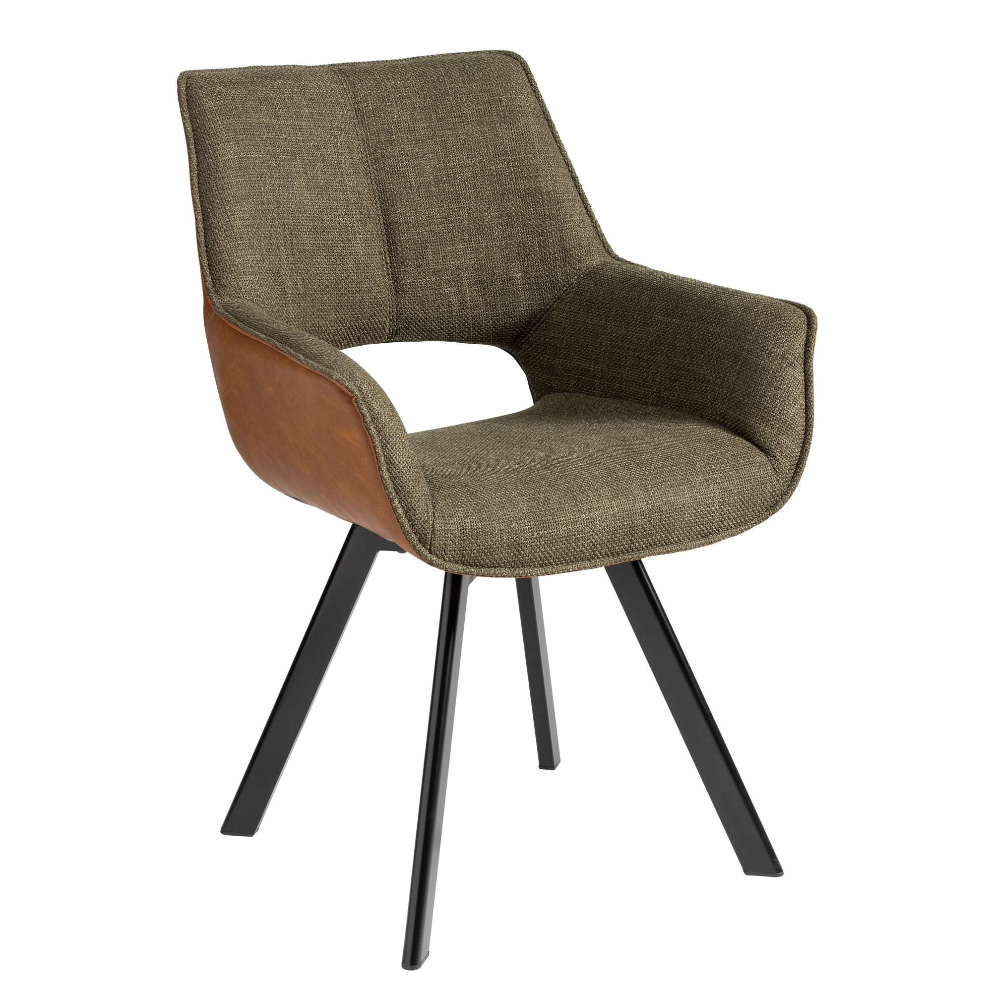 LodgeLiving draaistoel Carry groen(cognac achter en zijkant)