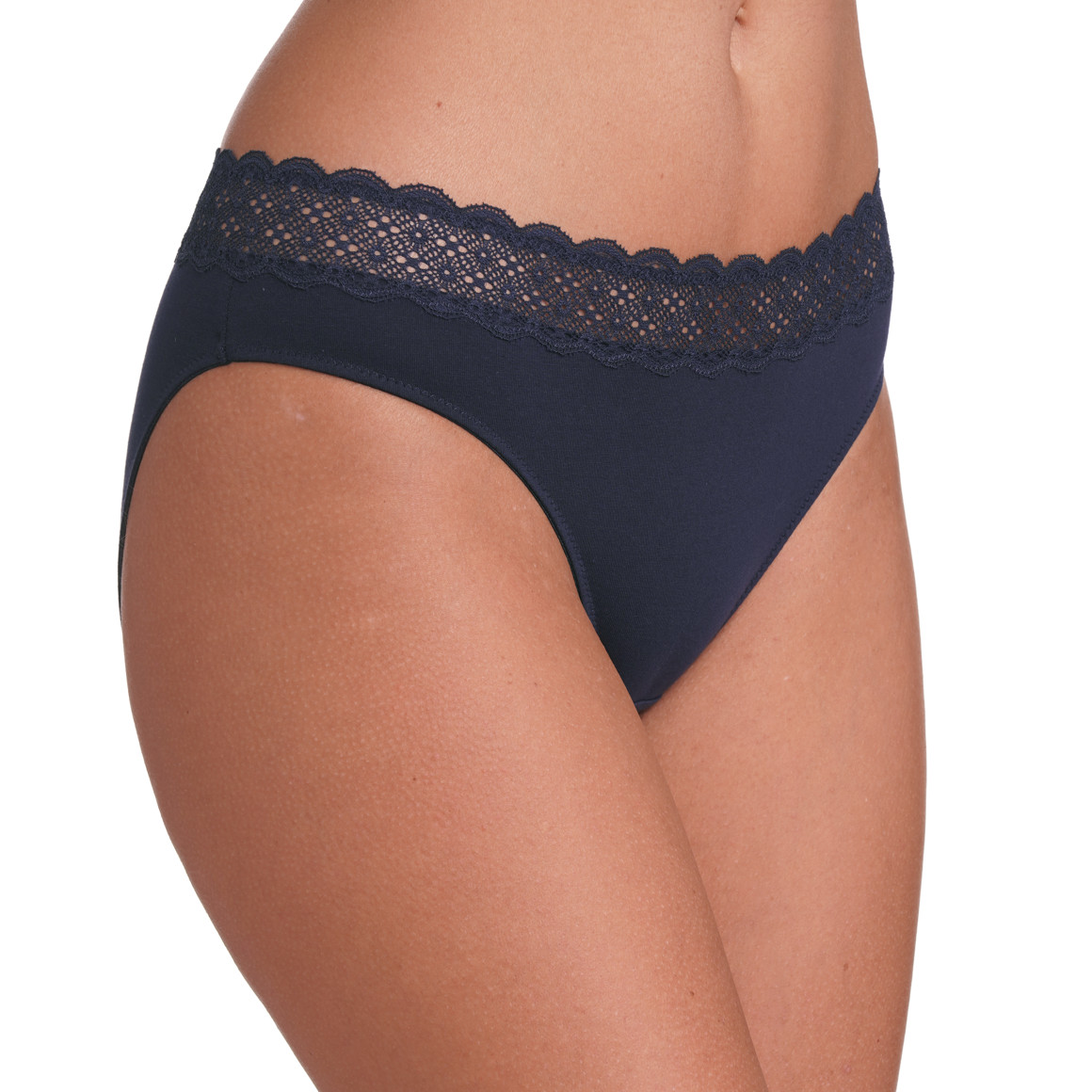 Gina Benotti 3 Damen Slips mit Spitzenbund blau / hellblau / weiss