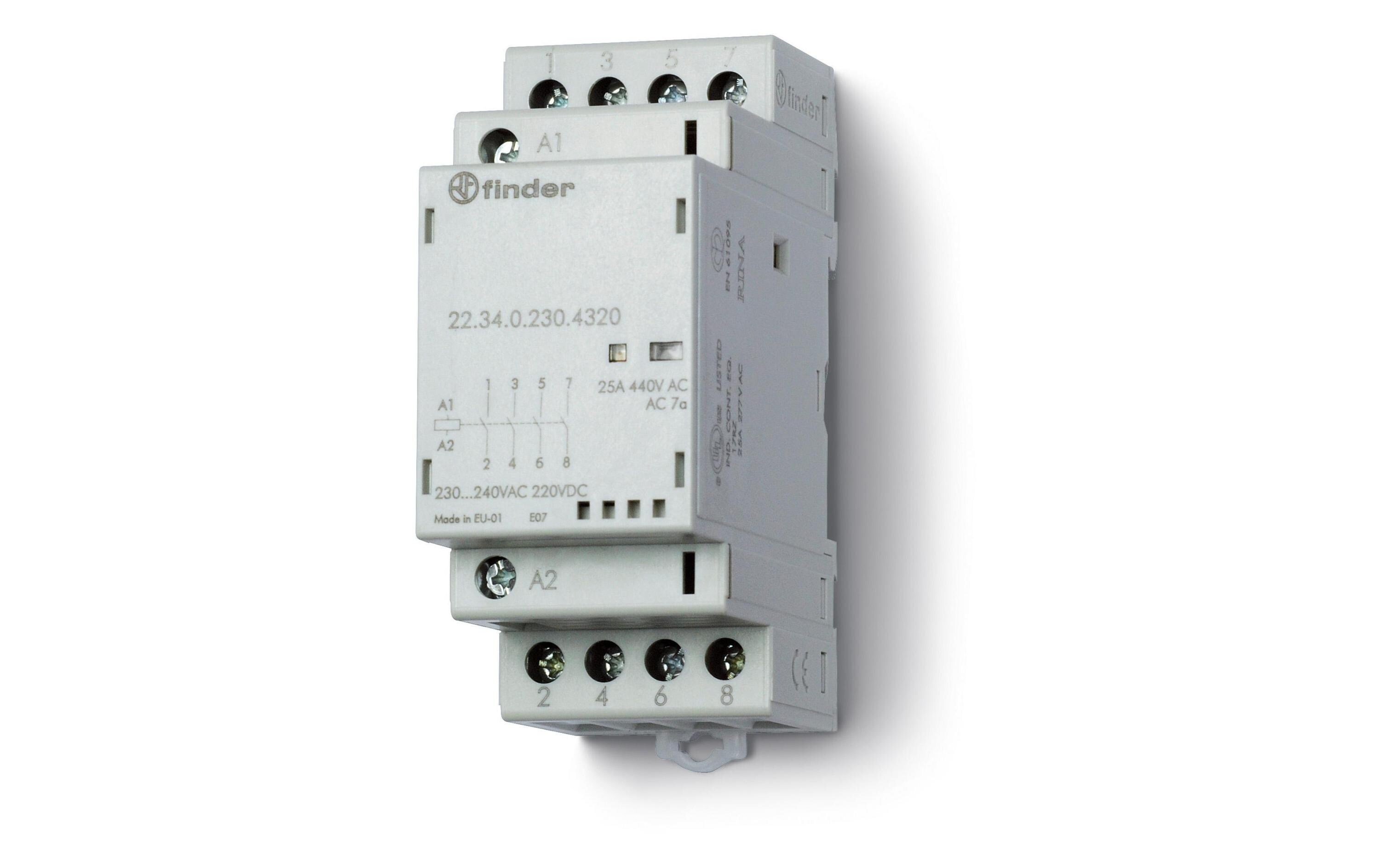 Schütze Serie 22 3S + 1Ö, 25A 230 VFinder Installationsschütz 25A 230V