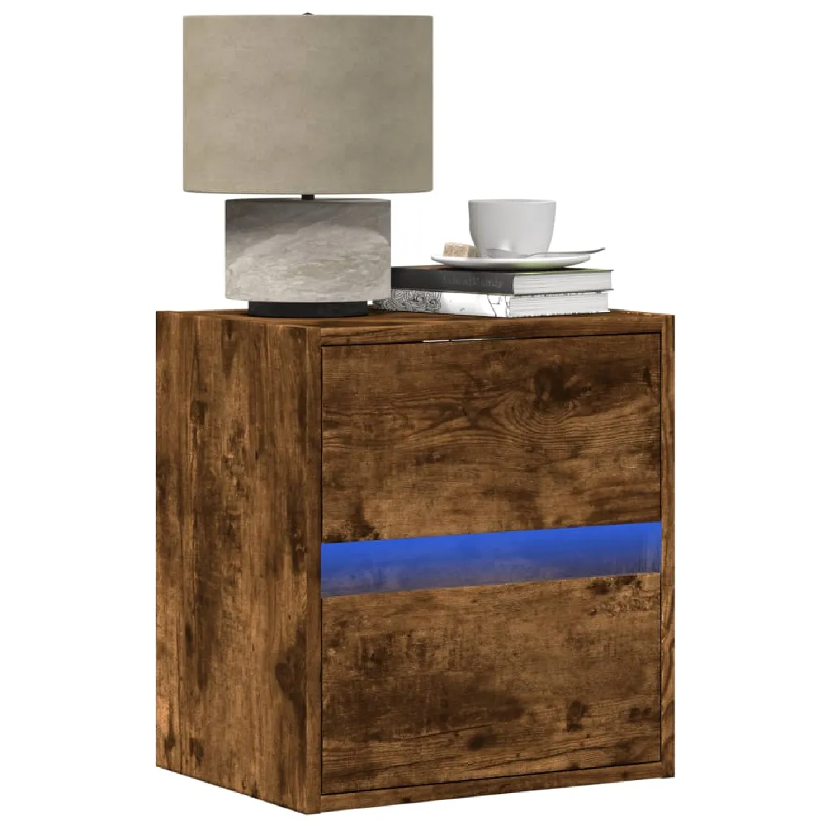 vidaXL Tables de chevet murales avec LED - Chêne fumé