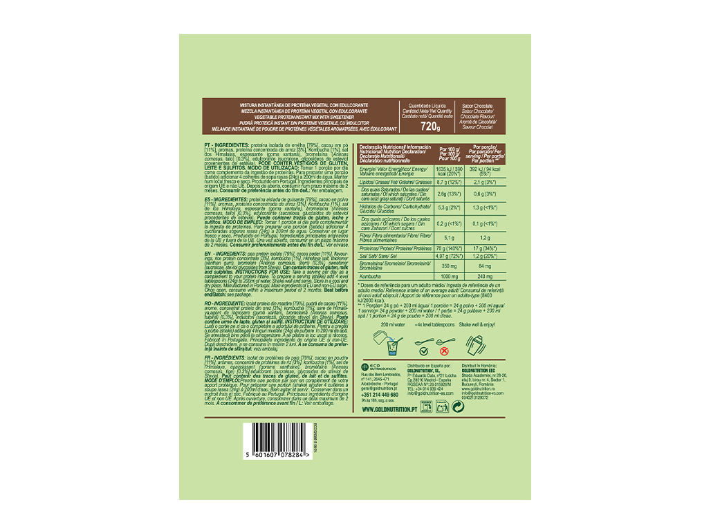 PROTEINA VEGETAL GOLDNUTRITION V-PROTEIN CHOCOLATE 720 G