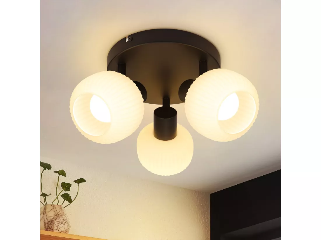 NETTLIFE Spot de plafond 2 abat-jour en verre E14 vintage sans ampoule noir orientable 350°