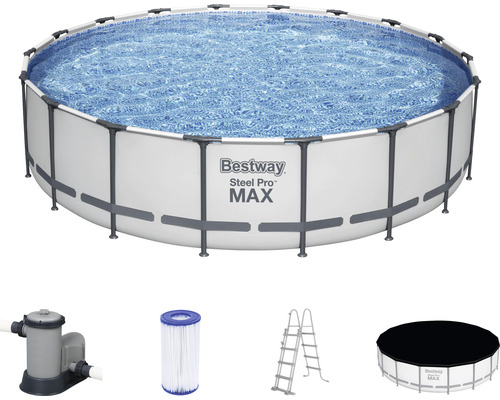 Bovengronds zwembadframe zwembadset Bestway Steel Pro MAX™ rond Ø 549x122 cm incl. patroonfiltersysteem & ladder grijs