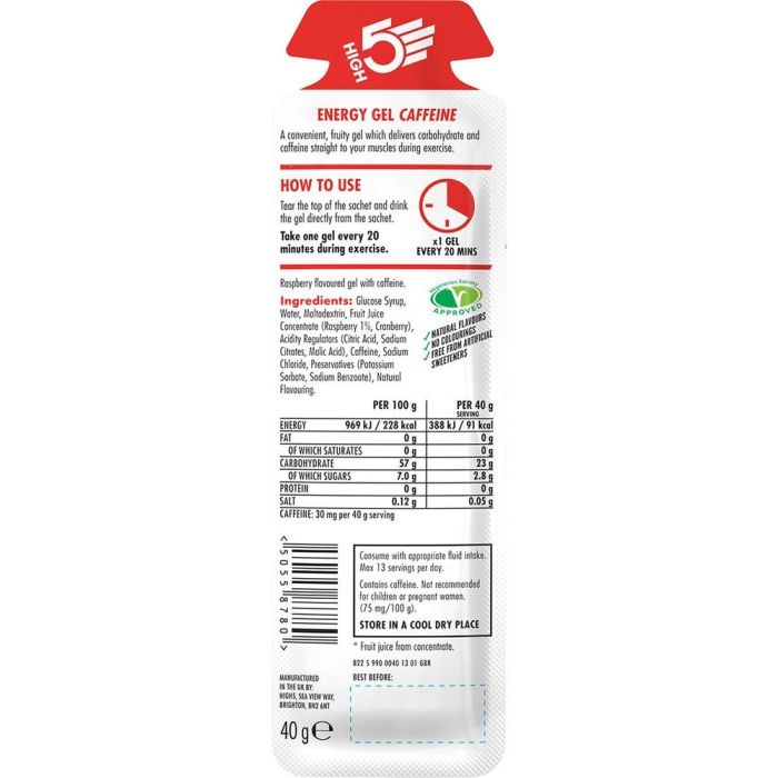 High5 Unisex Energi Energy Gel Caffeine 40g Rasberry