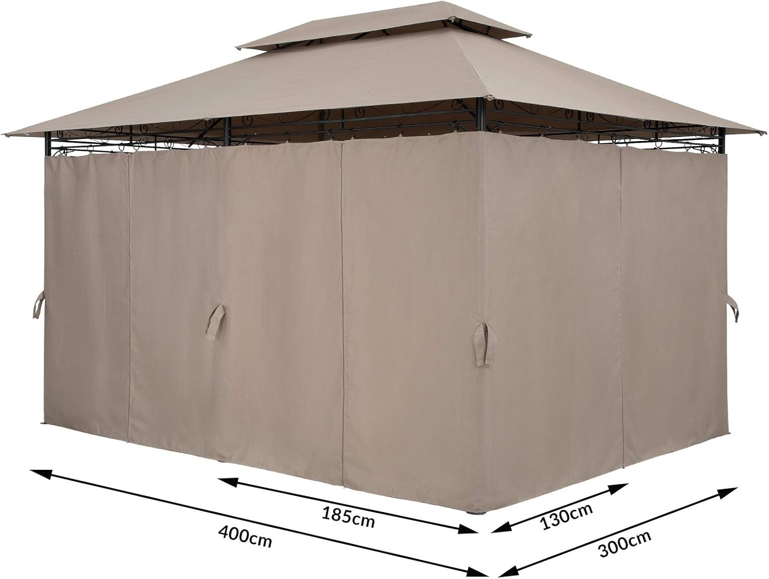 CASARIA® Pavillon Topas 3x4m Metall Wasserabweisend UV-Schutz 50+ mit Seitenteile Stabil Gartenpavillon Luxus Modern Taupe