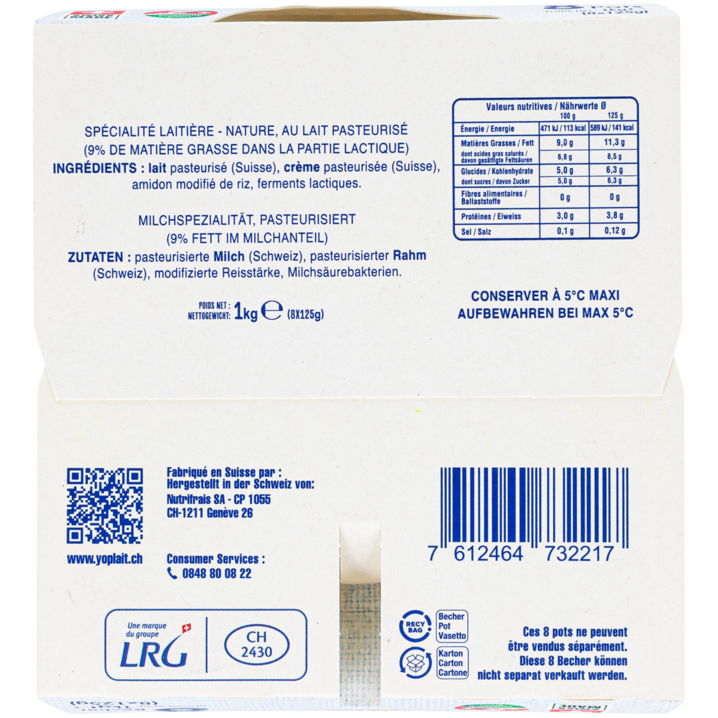 Yoplait Joghurt Perle de lait Nature 8x125g