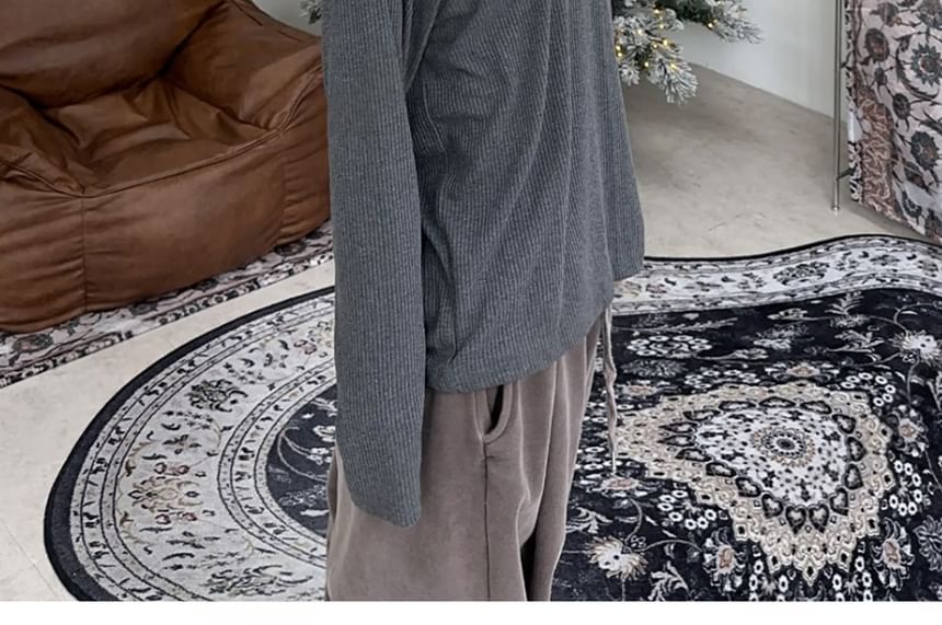 SeoulPop - Unisex geribbelde top met lange mouwen en mock-neck