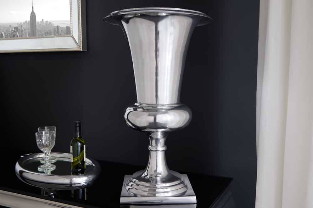 Design Vase GOAL 75cm silber Pflanzen Pokal Aluminium
