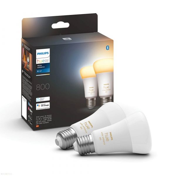 Philips Pack 2x Lâmpadas led Inteligente E27 A60 6W 800Lm Hue - S7808943