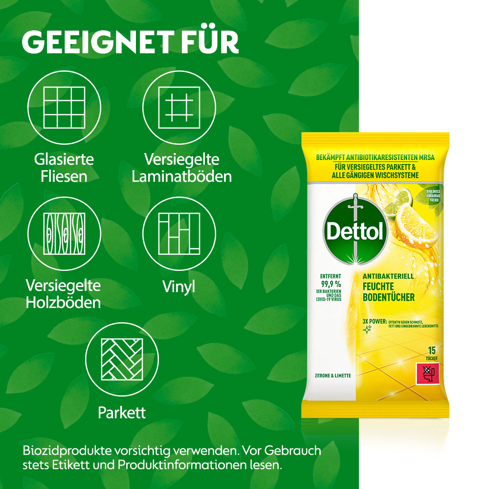 (1 Pack à 15 Stk.) Feuchte Boden Tücher Einweg Feuchttücher (3193947) - Zitrone & Limette