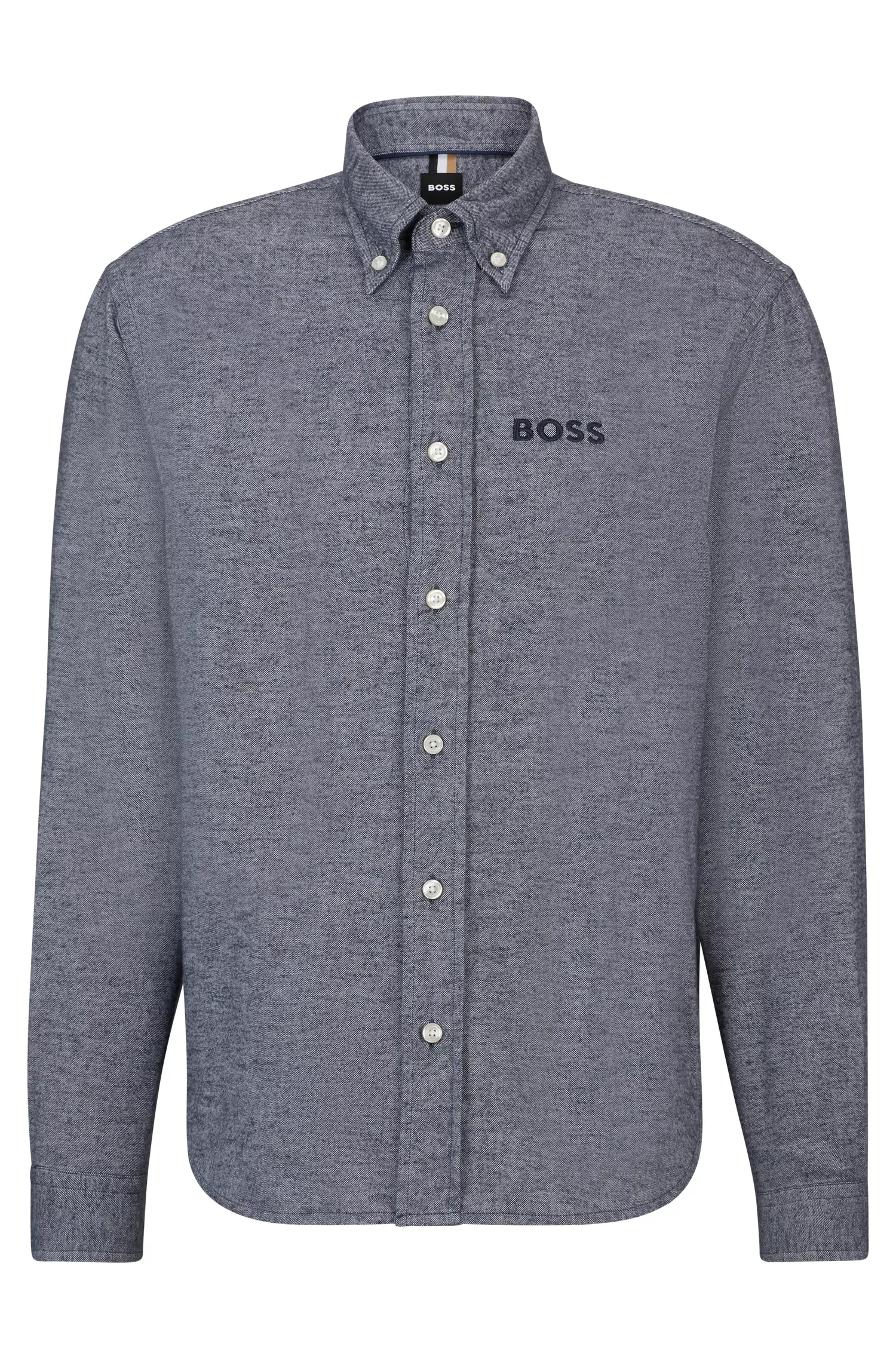 Camisa BOSS preta de algodão Oxford com modelagem relaxada e monograma duplo.