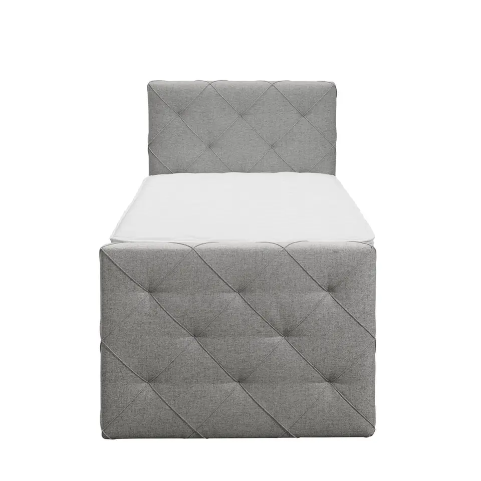Boxspring met voetbord Liv geruit - lichtgrijs - 90x200 cm - vierkante poot