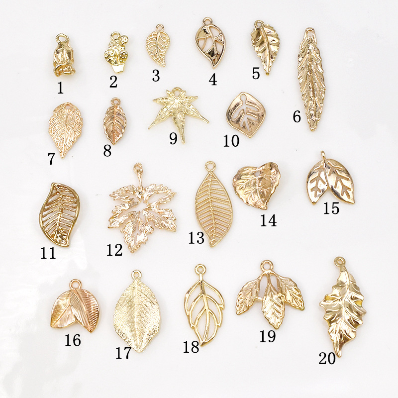 (20er Set) Glas Markierer Wiederverwendbare Trinkglas Blätter Charms Markierungs Anhänger inkl. Aufbewahrungs Beutel - Gold