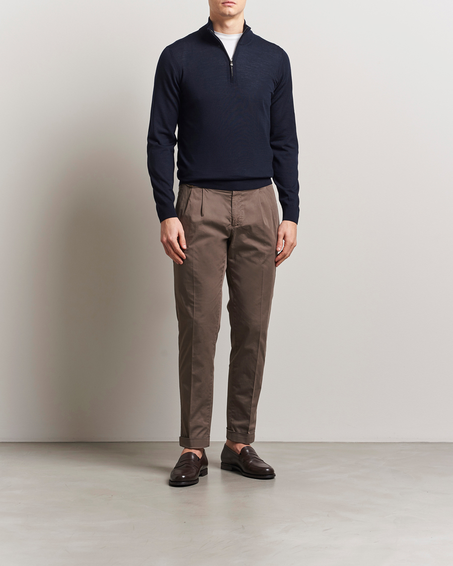 Piacenza Cashmere Merino Wool Crew Neck Half Zip Navy