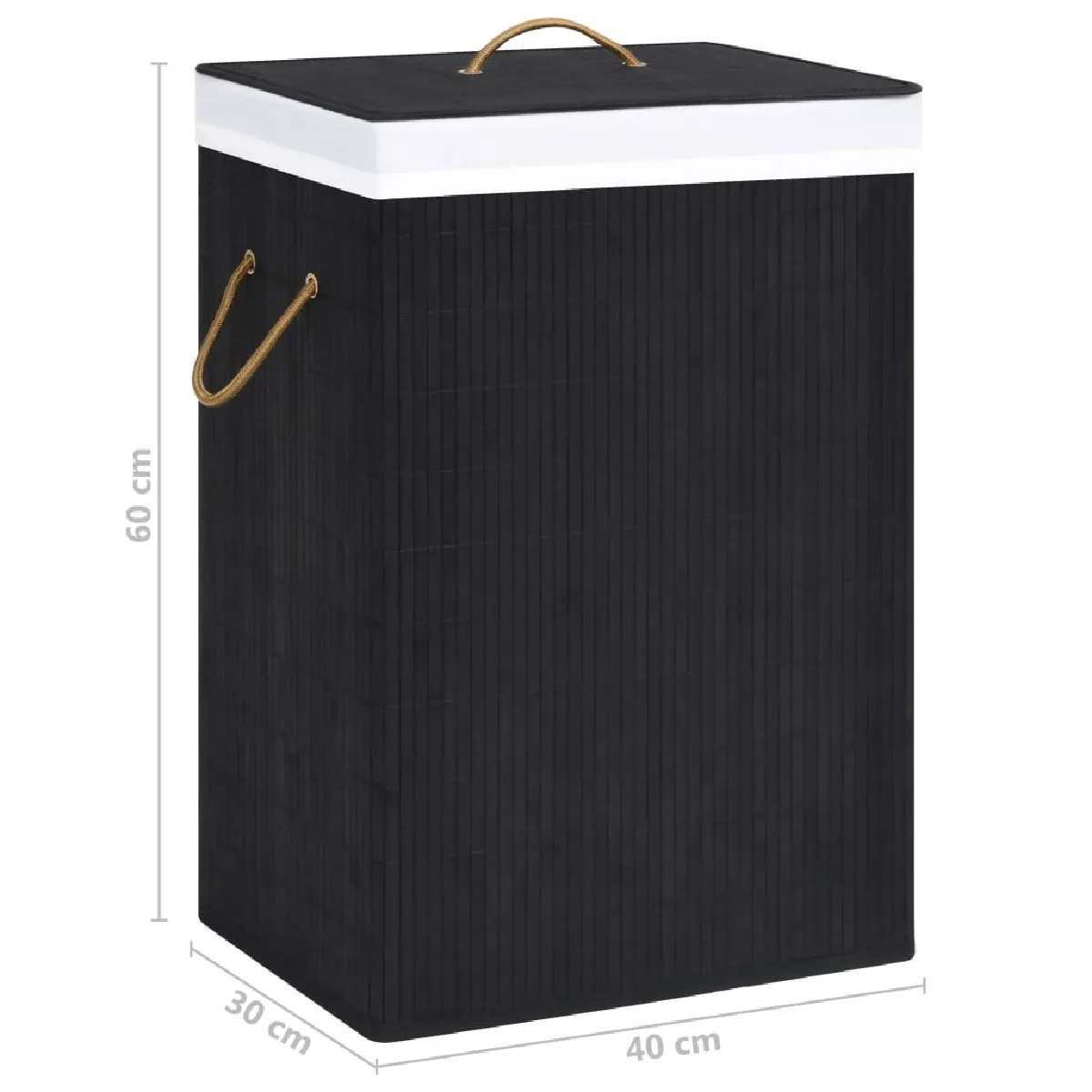 vidaXL Panier à Linge Bambou - Noir Rectangulaire