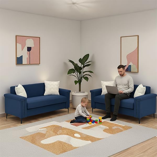 2-Sitzer Sofa-Set, Ecksofa mit Schlaffunktion, Elegantes Skandinavisches Schlafcouch mit Solides Holzgestell, Moderner Sofa Bed Set, für Wohnzimmer/Schlafzimmer/Büro, 172cm, Blau