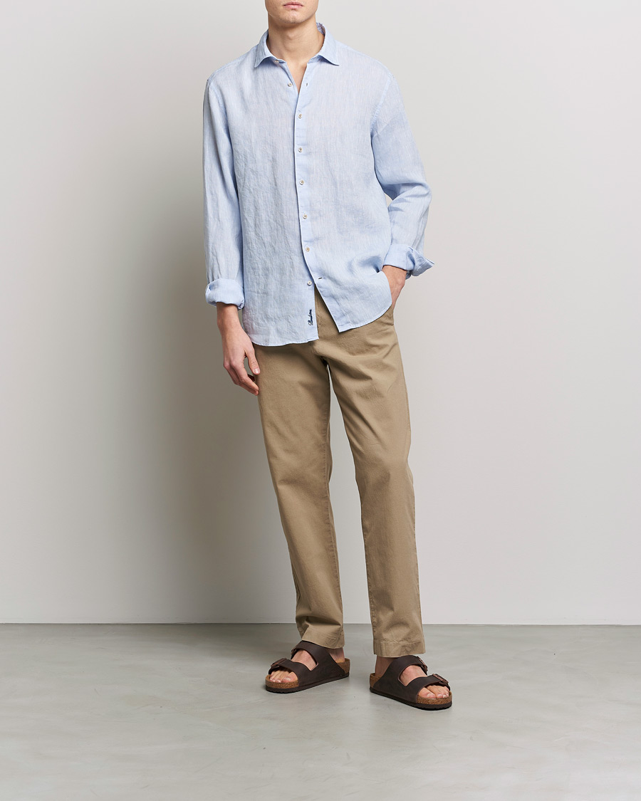 Stenströms Fitted Body Cut Away Linen Shirt Light Blue