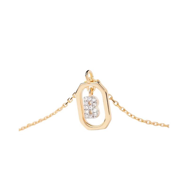 PDPAOLA Collier en argent plaqué or - Mini Lettre B  - CO01-513-U