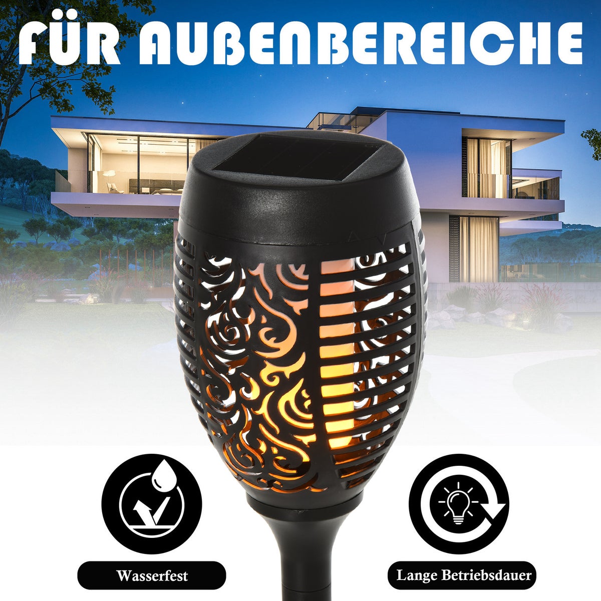 Outsunny Solar Lights, Tuinverlichting, Set van 4 Lampen, 6-8 uur, IP44 Waterdicht, Ø12 x H72 cm, Kunststof, Zwart