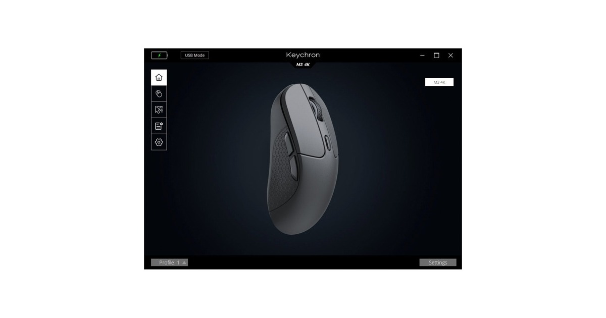 KeychronM3-A4 Wireless Mouse 4K-Version  (Zwart, 100 - 26.000 DPI, Bluetooth 5.1 | 2.4 Ghz | USB type-C kabel)