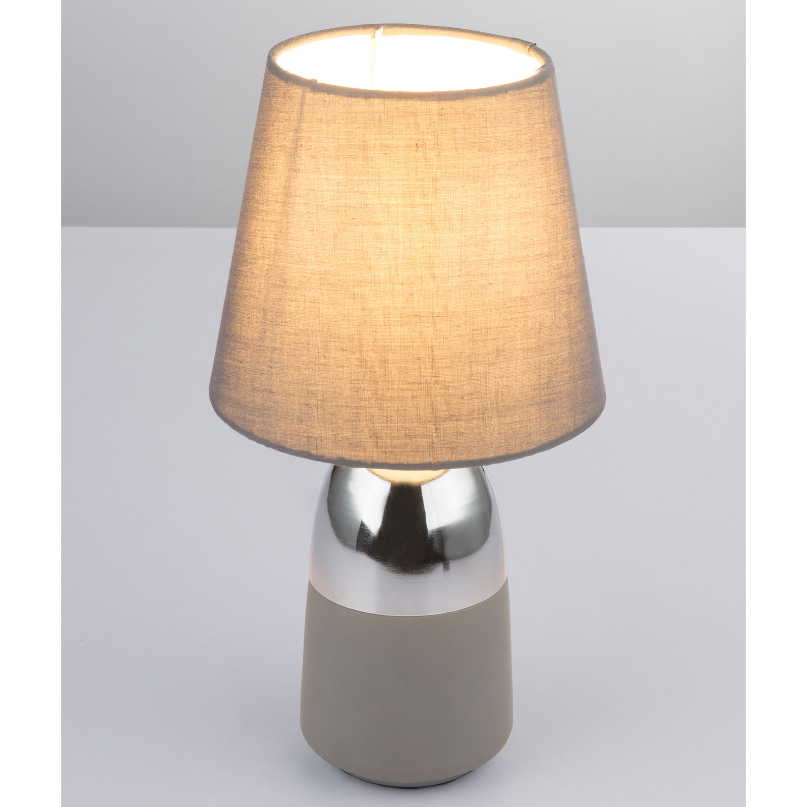 Tischleuchte - chrom-grau - Textil - E14 - 31cm hoch