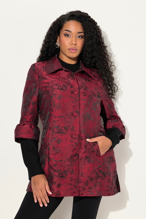 Jacquard-Jacke, Taft, Jacquard, Hemdkragen, Volantärmel