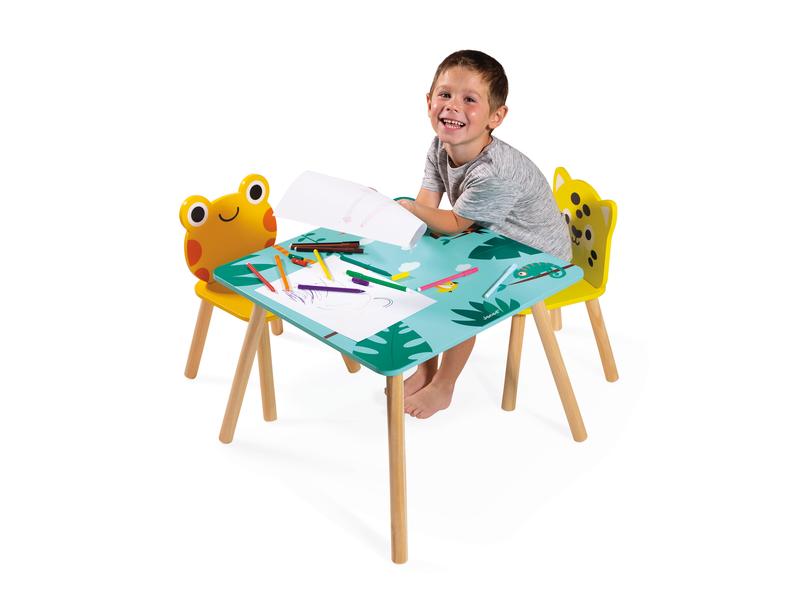 Janod Tropik – Möbelset «Tropical» Gelb; Grün; Nature Kindertisch- und Stuhlset