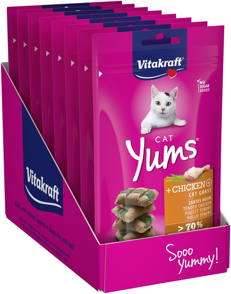 Vitakraft - Kattegodbider - 9 x Cat Yums m/kylling & kattegræs 40g