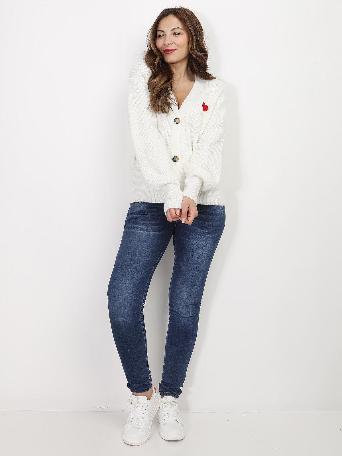 Cardigan avec petit cœur- Blanc