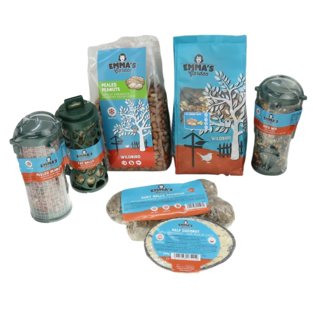 Pack distributeurs remplis boules de graisse et graines pour oiseaux 3.46