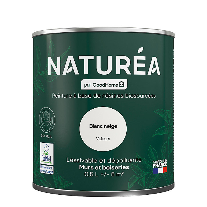 Peinture murs et boiseries Naturéa par GoodHome blanc neige velours 0.5L