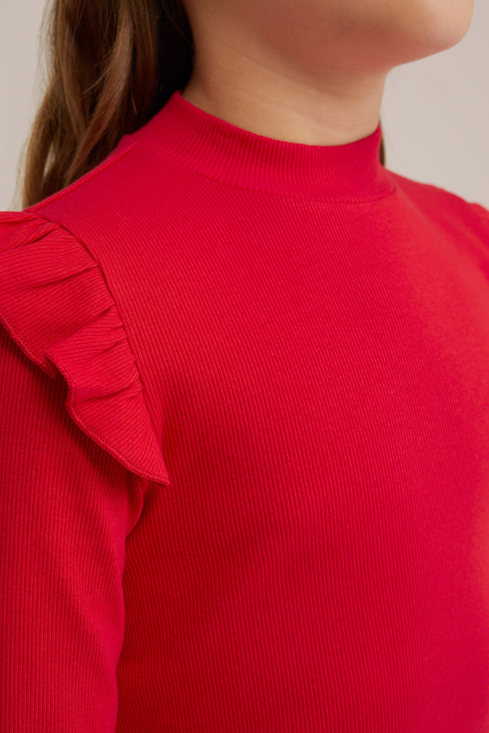 Meisjes geribd T-shirt met ruches WE Fashion Rood