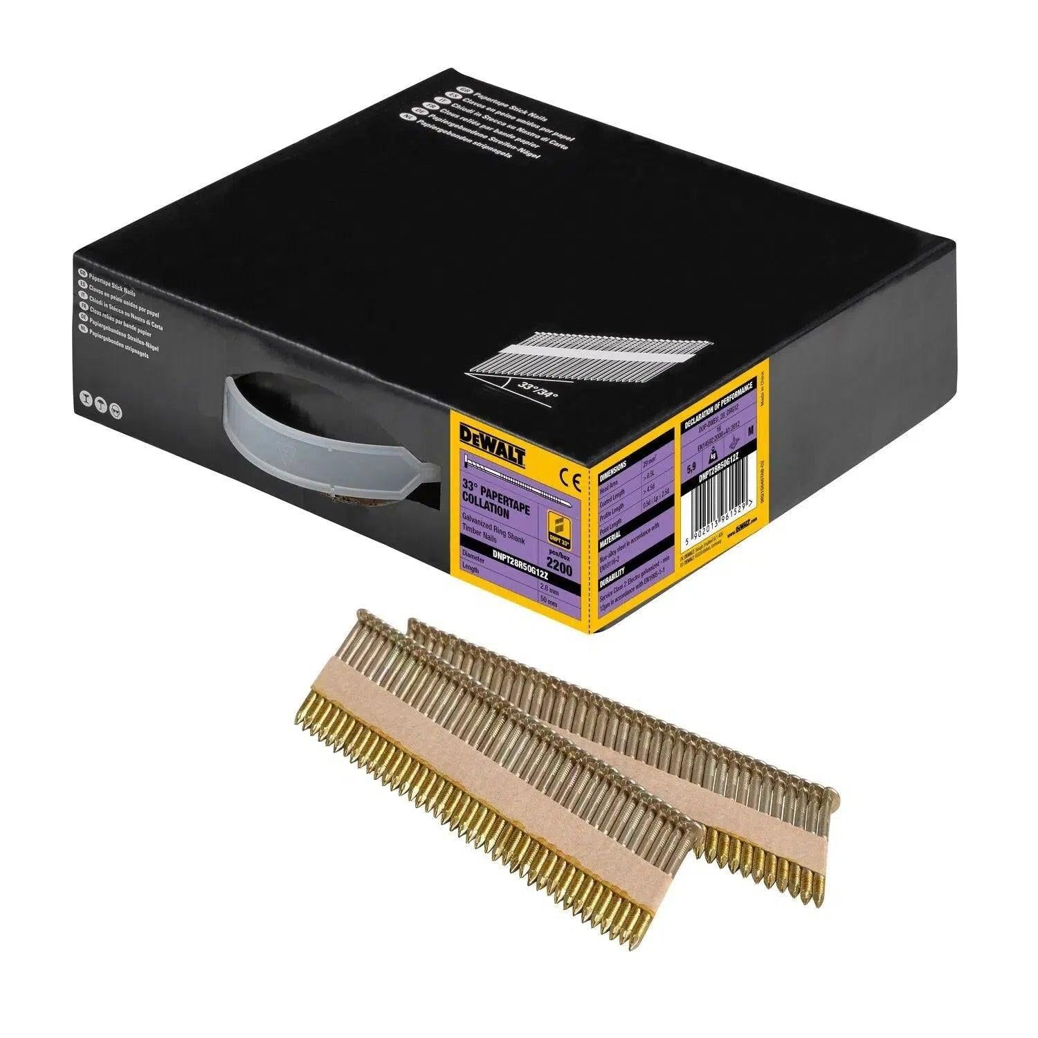 DeWALT DNPT28R63G12Z 33º Papiergebonden Spijkers 2.8x63mm Verzinkt / Geringd VE=2200