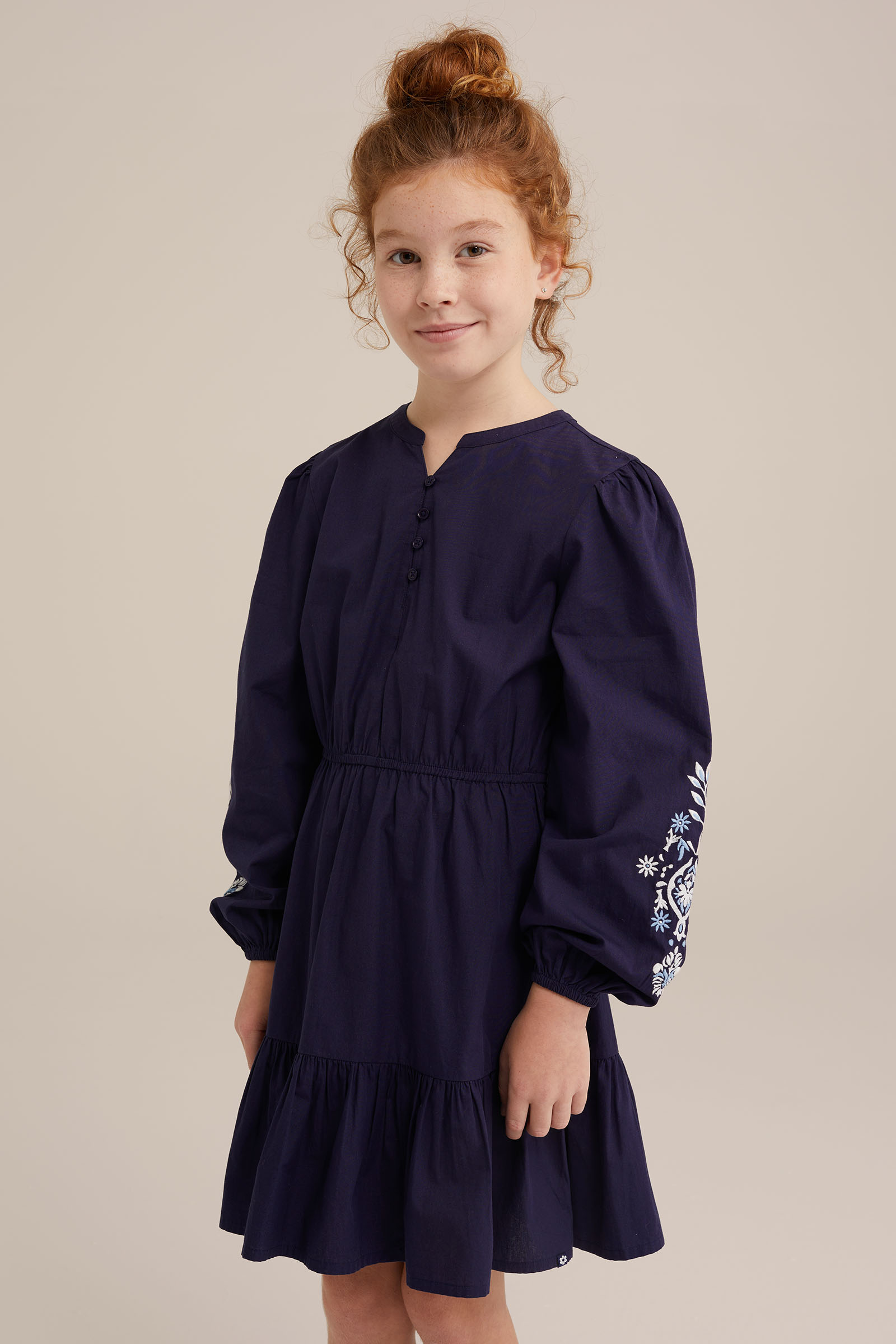Meisjes jurk met embroidery WE Fashion Donkerblauw