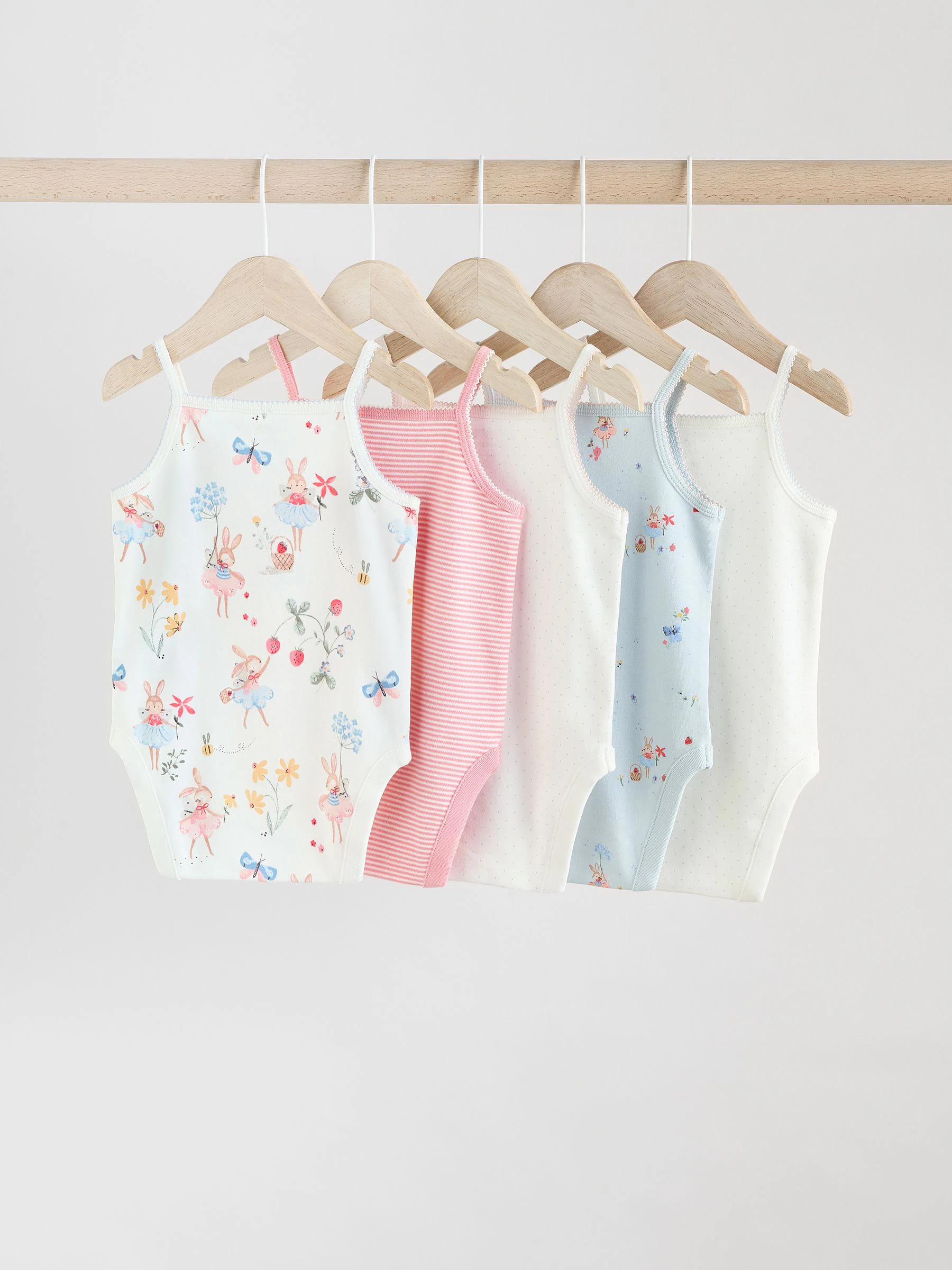 Cream aardbei bunny - Set van 5 katoenen hemdrompertjes voor baby's