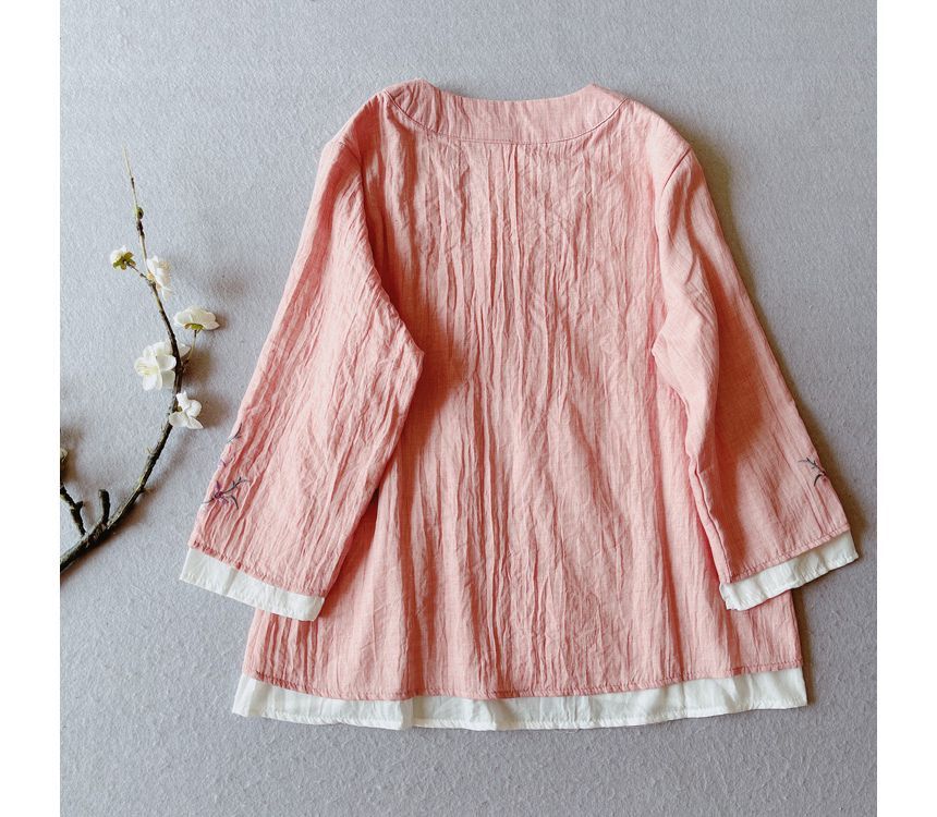 CosmoCorner - Hanfu-blouse met wijde mouwen en geborduurde bloemen