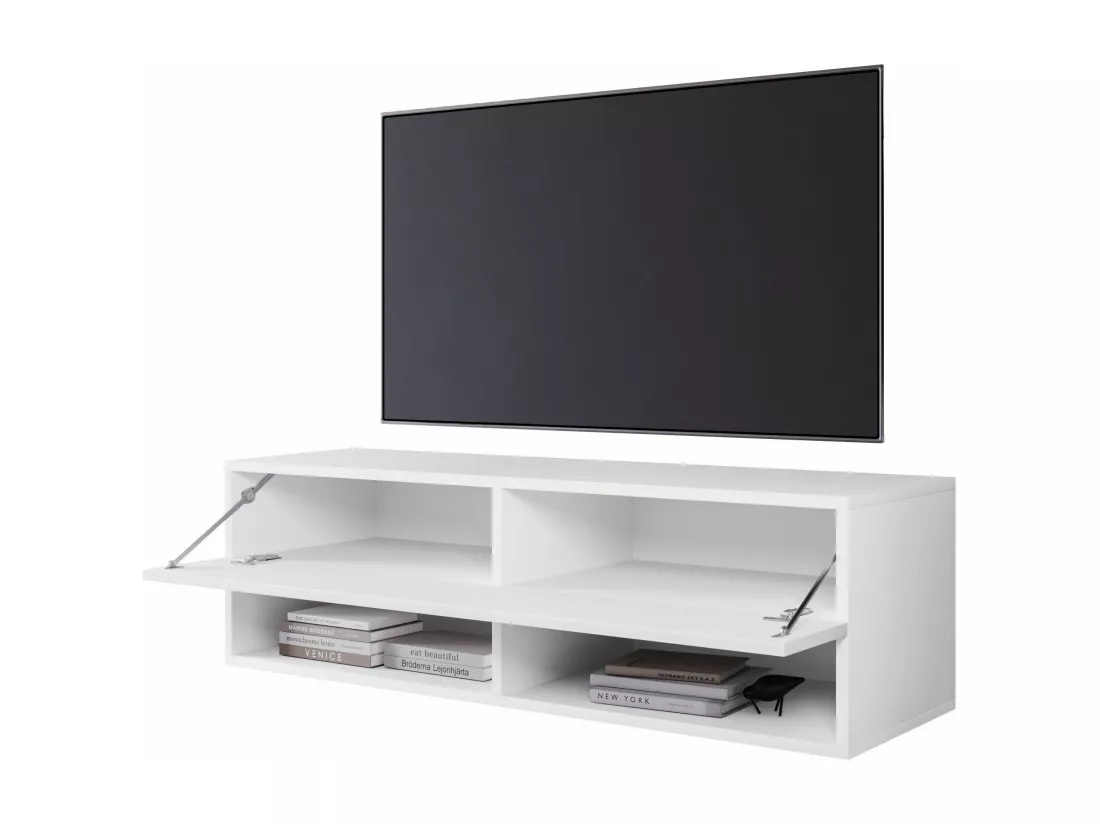 Meuble TV - 100 cm - blanc mat/blanc brillant - avec LED - WANDER