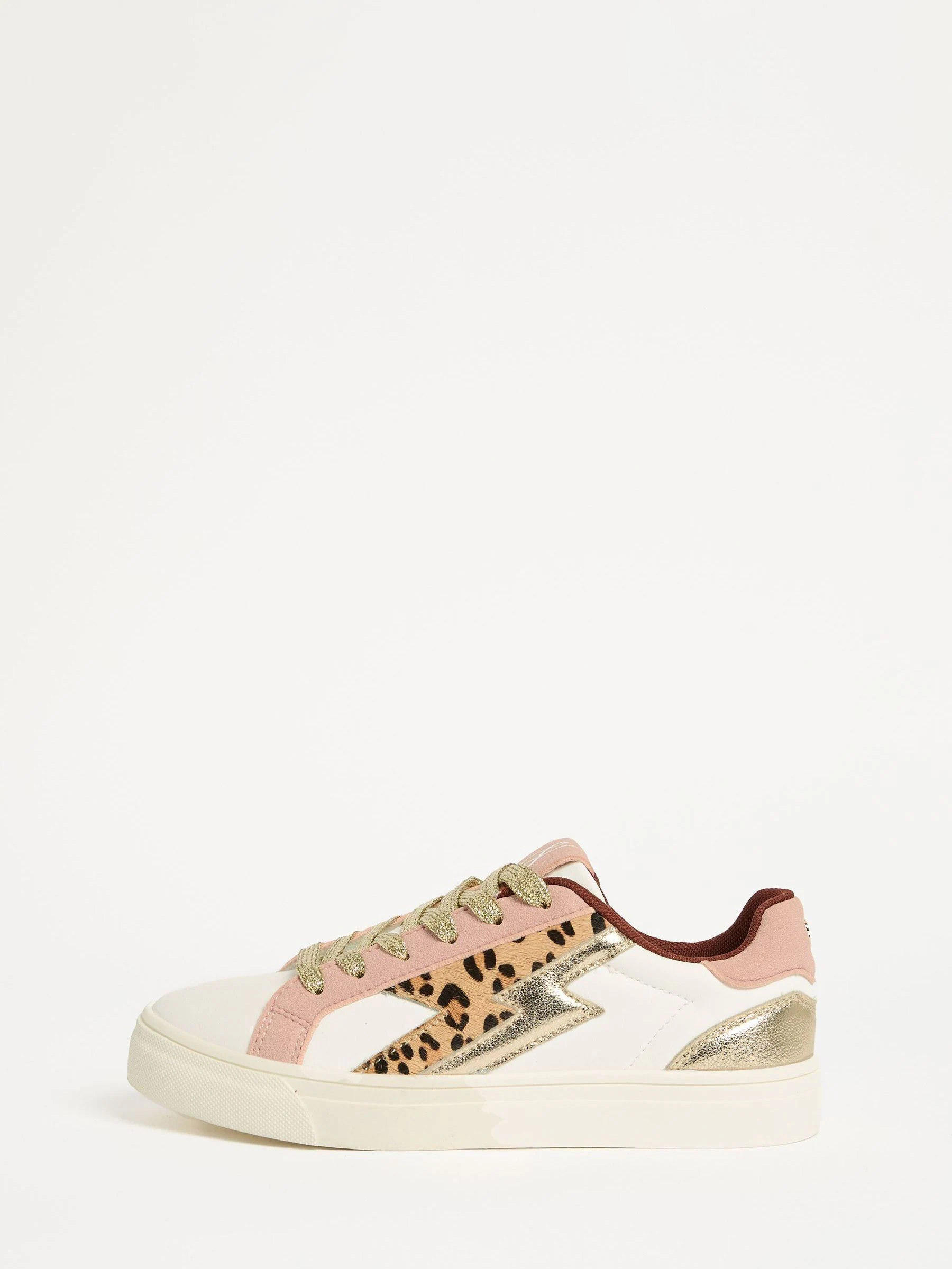 Real Leather Pink Leopard White - Love & Roses Mix Flatform Comfort Retro Low Top Trainers