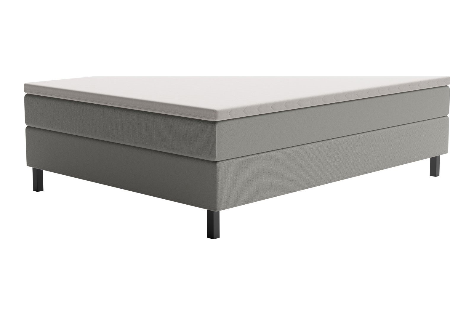 XOV Relax kontinentalseng 150x200 cm I tekstil Bjorn 45 mørk brun, medium/fast, sorte ben og 7cm hypersoft overmadrass, sengegavl selges separat.