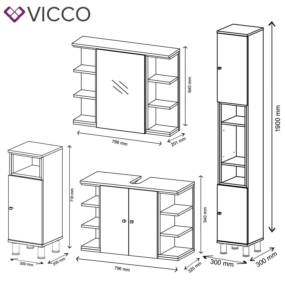Vicco Badmöbel Set Aquis Bad Spiegel Waschtischunterschrank Badschrank Anthrazit