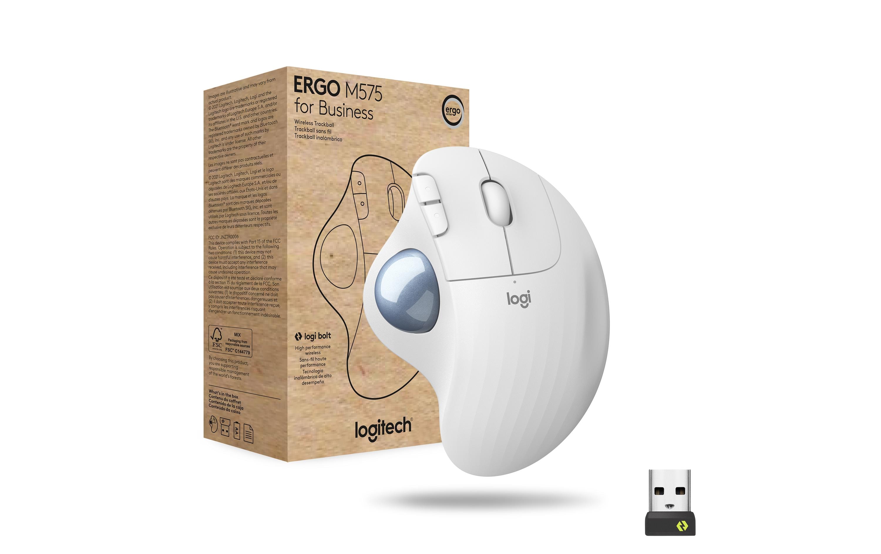 Trackball Ergo M575 for Business Off-whiteKabelloser, ergonomischer Trackball mit Logi Bolt Empfänger