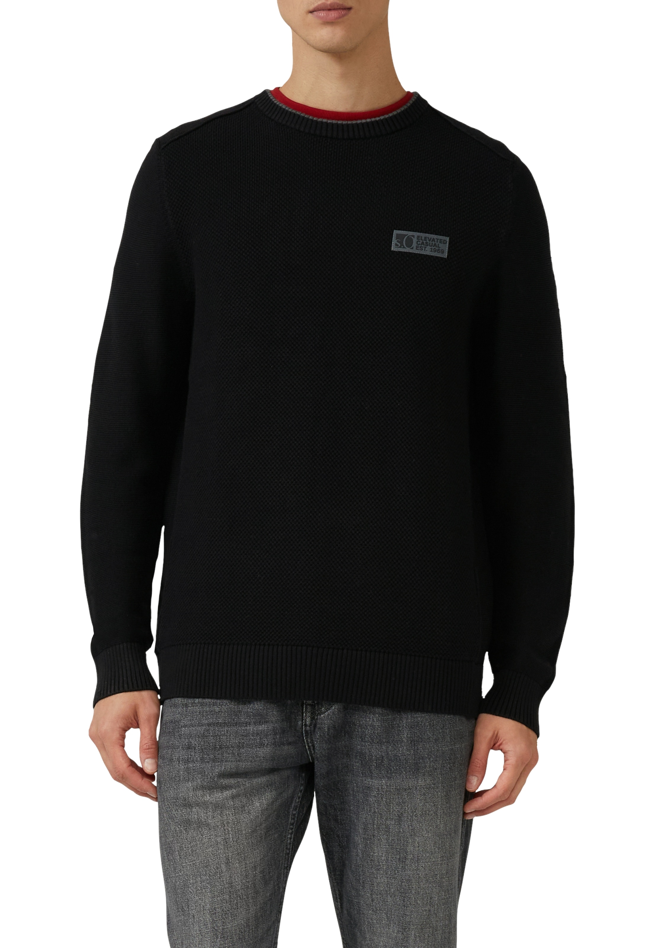 s.Oliver Strickpullover , aus strukturierter Qualität, mit Logo-Badge, Regular Fit